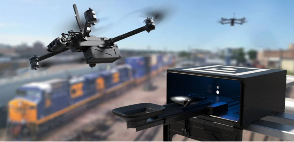 drone in front of train