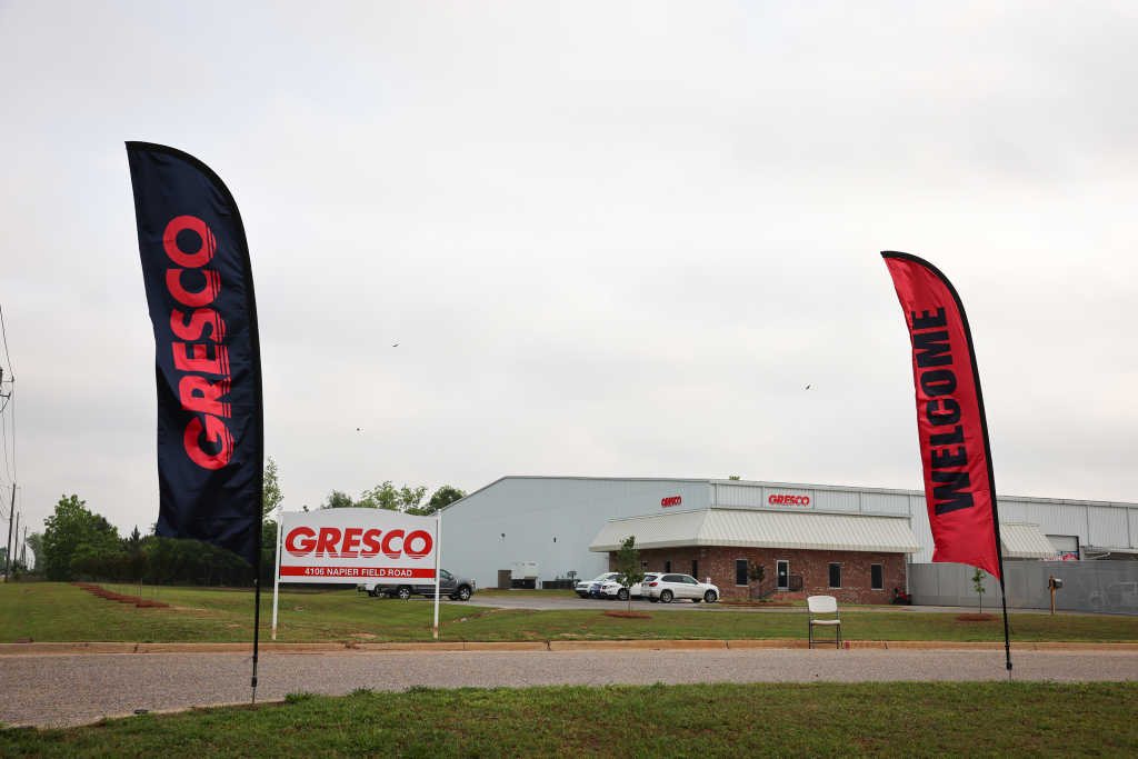 Gresco Dothan location with Gresco welcome flags